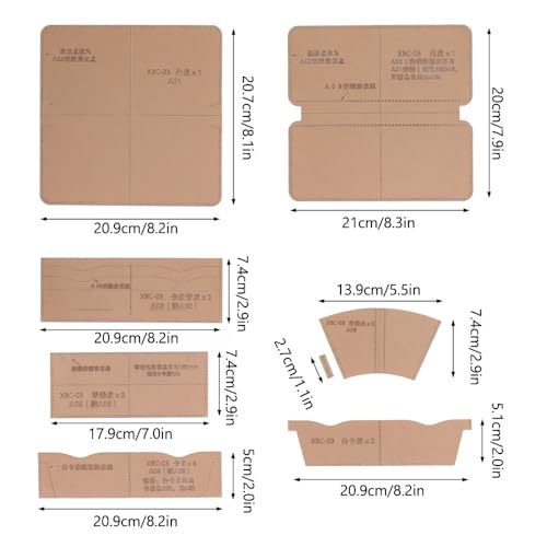 8pcs Acrylic Long Wallet Template for DIY Cutting Pattern | 1:1 Scale, Faux Leather Pattern Making, Protective Kraft Paper, 1.1-8.3 In Range