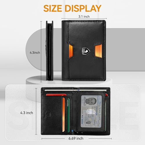 GSOIAX Wallet for Men Slim Top Grain Leather Wallet with 13 Card Slots & 1 Bill Compartment - RFID Blocking Thin Bifold Front Pocket Credit Card Holder (BLACK) - color: BLACK