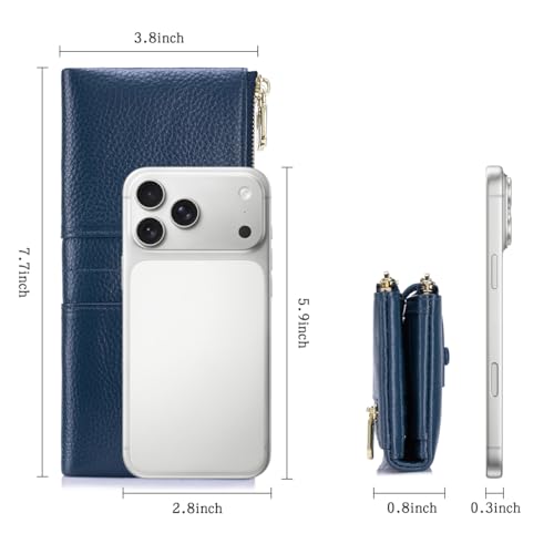 Large Capacity Wallets for Women Soft Leather RFID Blocking Long Wallet Ladies Bifold Clutch Purse Credit Card Holder with Double Zipper Pocket ID Window,Navy Blue - color: NavyBlue