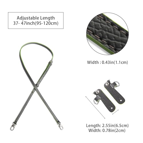 Purse Straps Replacement, Leather Handbag Crossbody Shoulder Strap Kit Adjustable for Mini Longcamp Tote Bag Women - color: Grey Green