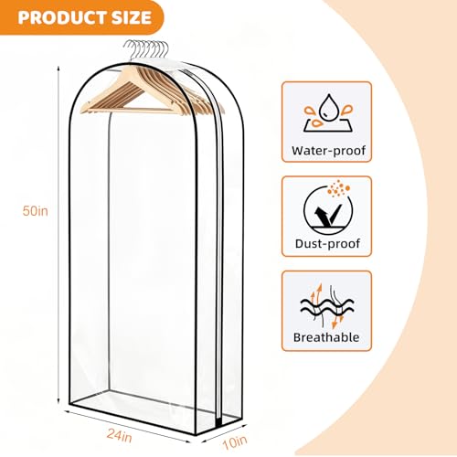 Dntorx 4 Pack Clear Garment Bags, 50" With 10" Gusset, Side Zipper | Peva Material, Transparent Design, Dust Protection, Roomy Storage For Suits, Coats, Dresses, Closet Or Travel Use - size: 50in *4