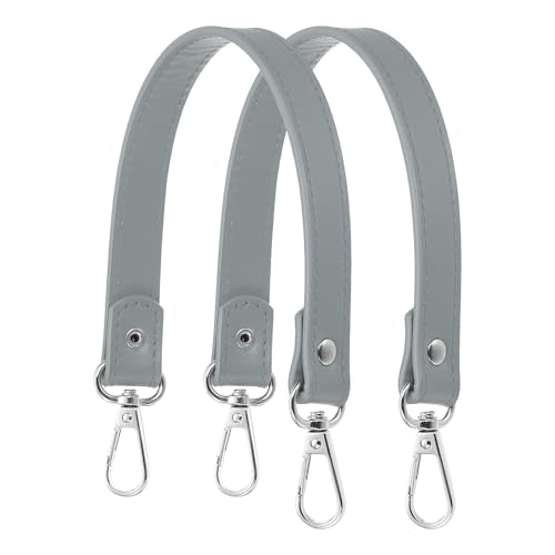 YELARXI Leather Purse Strap Replacement PU Short Bag Handles with Silver Lobster Buckles, 13 Inch Length Fit for Handbags Shoulder Bag Accessories - Rectangle (2Pack, Light Grey) - color: Light Grey/Silver, size: 13 inches