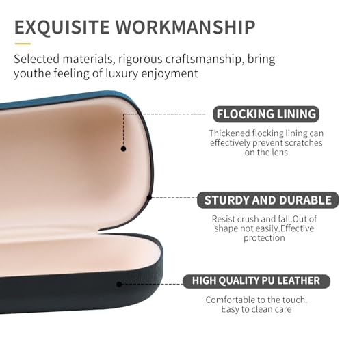 PERFECTSIGHT Sunglasses Case, Large Hard Shell Glasses Case, Cute PU Leather Protective Eyeglasses Case for Women Men - color: Black