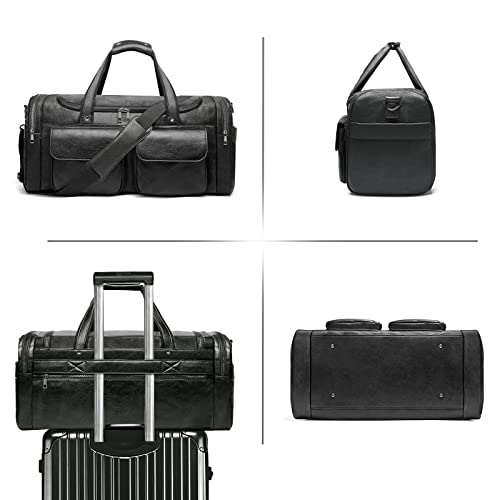 BOLOSTA Travel Duffel Bag for Men Women, Large PU Leather Carry on Duffle Bags for Traveling, Waterproof Overnight Weekender Duffel Bag with Shoe Compartment - Perfect for Daily Use/Birthday Gift - color: Black
