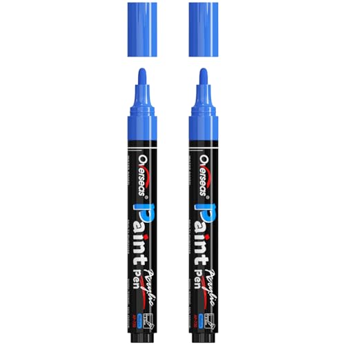 Overseas 2 Pack Blue Acrylic Paint Pens Permanent Markers, Medium Tip | Waterproof, Quick Dry, Great Coverage, Water Based Acrylic Paint Markers for Wood, Canvas, Rock, Glass, Leather, Metal - color: Blue