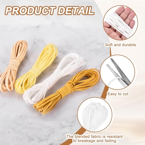 MECCANIXITY 4 Pcs Suede Cord, 5.5 Yards Flat Faux Leather Cord Soft Durable Leather String with Silver Closed-Mouth Ring Rope Clip Lobster Clasps for Art Craft, White/Yellow Series - color: White/Yellow Series