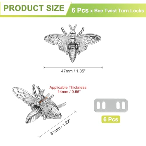 uxcell Bee Turn Lock Clasp, Zinc Alloy Closures Lock Fasteners Purse Twist Clip Clasp for Handbag Leather Bag Making - color: Silver