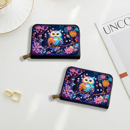 Santiway DIY Diamond Art Painting Kit - PU Leather Credit Card Holder Wallet & Coin Purse with Owl Pattern, Zipper Organizer 4.33x3.14in for Adults - style: Owl