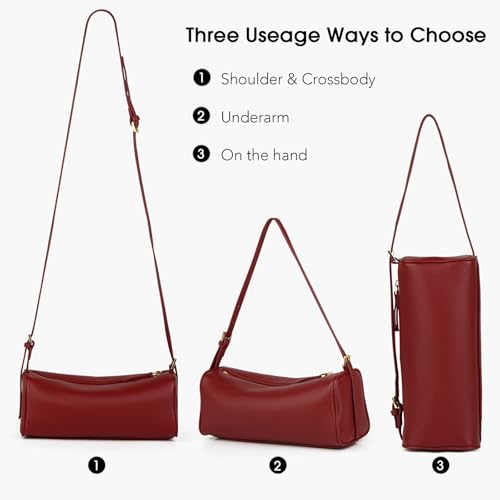 DONNAIN Premium Full Grained Leather Crossbody Purses and Barrel Bag - color: Red