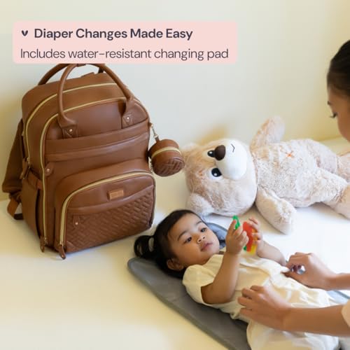 BabbleRoo Leather Diaper Bag Backpack - Baby Essentials Travel Baby Bag, Multi function, with Changing Pad, Stroller Straps & Pacifier Case – Unisex, Black - color: Vegan Leather Black, size: Large