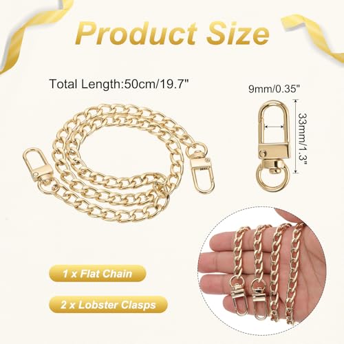uxcell 19.7" Flat Purse Chain Strap, Gold Shoulder Straps Chains Metal Handbag Replacement Belt with 2 Pcs Metal Lobster Swivel Trigger Clips Style1 for Cross Body Wallet Bag - color: Gold, size: 19.7"