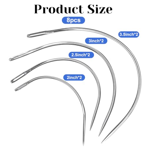 Styquenzer 8 Pcs Curved Sewing Needles, 4 Sizes 2-3.5 Inch | Leather Canvas Carpet Crafts, Hand Sewing Repairs, Weaving Upholstery Work, Durable Metal Needles