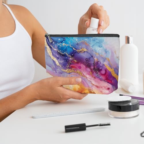 Fluid Ink Gold Marble Makeup Bag, Cosmetic Bags for Women | Gradient Abstract Portable Travel Toiletry Bag Elegant Gift for Women Sister Wife Wedding Bridal Shower Birthday Christmas - color: Abstract Marble 467