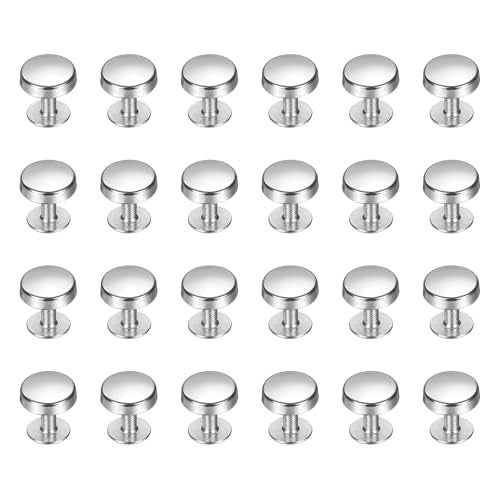 uxcell 24 Pcs Flat Head Button Stud 10mm Screw Back Rivets Stud Set Round Purse Feet Metal Studs Rivet Nailhead Buckle Button Rivet for DIY Leather Crafts Belt Strap, Silver - color: Silver, size: 10mm