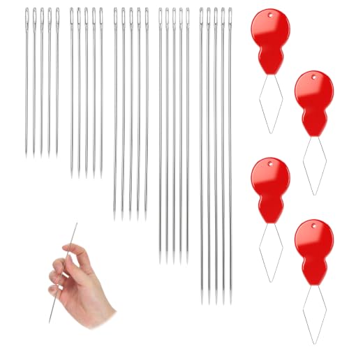 25Pcs Extra Long Sewing Needles with 4 Needle Threaders Hand Sewing Needles