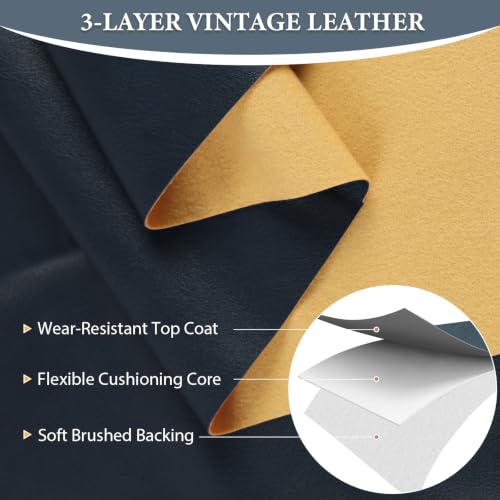Faux Leather 1.00mm Upholstery Fabric by the Yard 55x180 Inch Navy Blue | Semi-PU Waterproof Marine Vinyl, Soft Thick 2-way Stretch Leather Sheet for Sofa Wallet Cushion Craft Sewing Projects - color: Navy Blue, size: Pre Cut 5 Yard