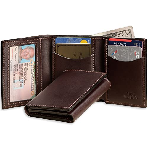 Bullhide Belts Full Grain Bridle Leather Trifold Wallet Brown | ID window, 4 card slots, Made in USA - color: Brown