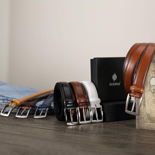Men's Genuine Leather Dress Belts, 2 Pack, 1.32" Wide, | 100% genuine cowhide leather, handcrafted with classic prong buckles for business, casual, office, suit, jeans and daily wear - color: 05 Black Belt/Curry Belt, size: Fits 38" to 42" waist