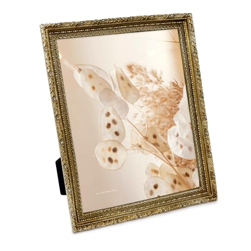 Isaac Jacobs 8x10 Gold Vintage Inspired Antique Library Frame | Horizontal & Vertical for Tabletop and Wall Display, Home Decor, Decorative Art Design (8x10, Gold) - color: Gold, size: 8x10