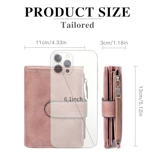 GOIACII Small Wallet Women RFID Blocking Trifold Clutch Ladies Credit Card Holder Zipper Pocket Wallets for Women Pink - color: Pink