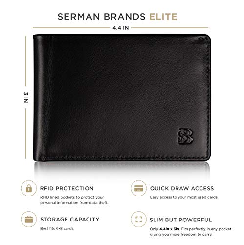 SERMAN BRANDS Mens Slim Bifold Wallet RFID Blocking Minimalist Front Pocket Wallets for Men - Thin & Stylish - color: A. Jet Black Elite