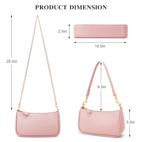 KKXIU Small Black Purse for Women, Cute Mini Shoulder Bag Zipper Closure | 2 Removable Straps, Retro Underarm Bags, Classic Crossbody Bag, Handbag for Women - color: Pink