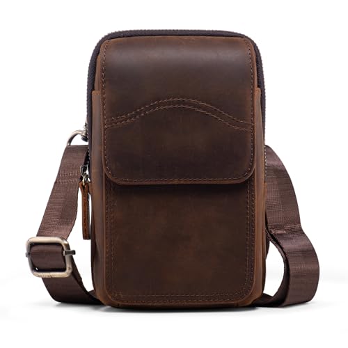 Small Genuine Leather Cell Phone Crossbody Purse Shoulder Bag for Women and Men, Leather Phone Holster with Belt Clip Belt Loop Travel Passport Pouch Messenger Bag Waist Bag (Coffee) - color: Coffee
