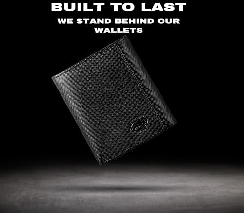 Stealth Mode Leather Trifold RFID Wallet For Men With Flip Out ID Holder - color: Black Crunch