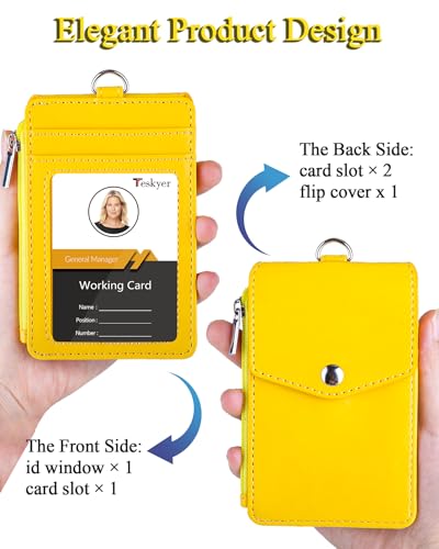 Teskyer ID Badge Holder with Lanyard, Lanyard Wallet, Bright Dark Pink - color: Bright Yellow, size: 3.1" x 4.7"