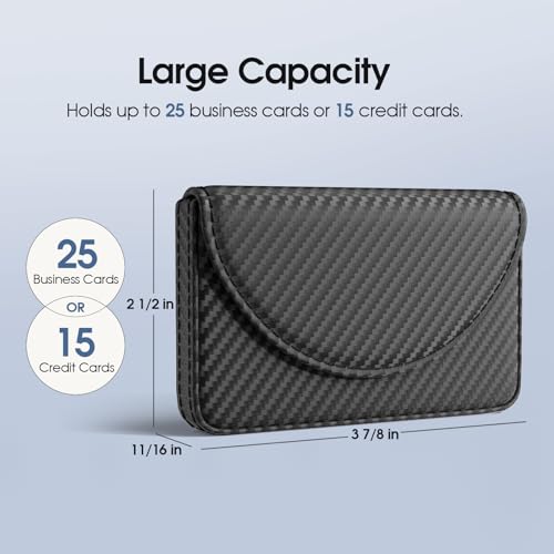 MaxGear Business Card Holder, PU Leather Business Card Case, Black Carbon | Pocket Name Card Holder Wallet for Purse, Portable Business Card Carrier with Magnetic Closure, Slim Stylish Men Women Gift - color: Black Carbon