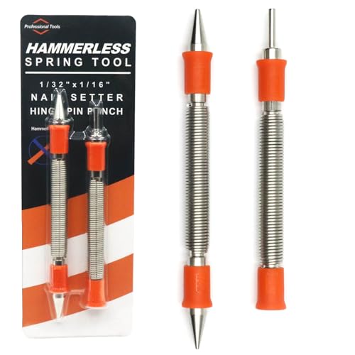 2-Piece Dual Head Nail Setter and Door Hinge Pin Remover Tool Set | Combination 1/32" and 1/16" Nail Set , Hammerless Paint Pro Pak 2 Piece Tool Set - size: Nail Setter and Hinge Pin Punch