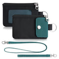 Artpaxy Minimalist Wallet For Mens Womens, Keychain RFID Blocking Zipper Small Wallet with ID Window 2 Lanyards,Water Resistant Travel Cash Card Coin Case Boys Girls - color: Green Black