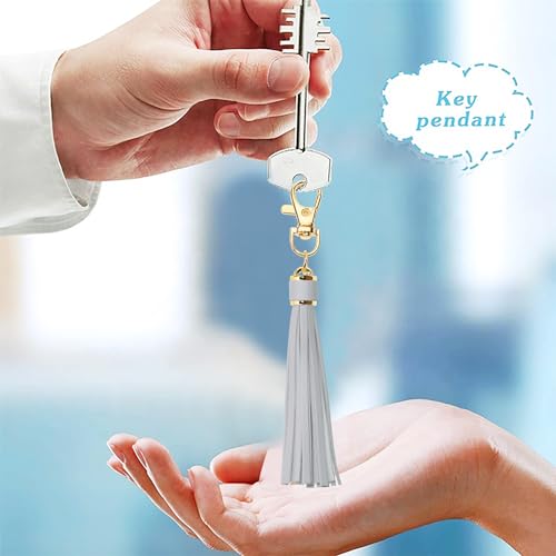 Penta Angel 2Pcs 5.9'' Large PU Leather Tassel with Lobster Swivel Keychain Pendant for Handbag Backpack Jewelry Making(Gray) - color: Grey