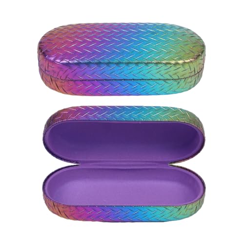 PERFECTSIGHT Sunglasses Case, Large Hard Shell Glasses Case, Cute PU Leather Protective Eyeglasses Case for Women Men - color: Gradient Purple+green