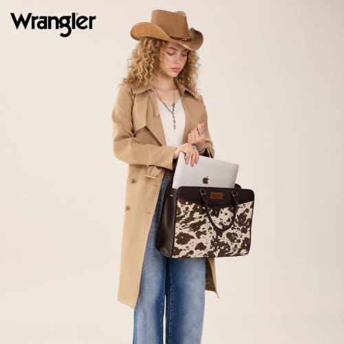 Wrangler Laptop Tote Bag for Women Fits 15.6 In Laptop for Travel and Work | Multi-compartment Organizer, Detachable Adjustable Shoulder Strap, Scratch-resistant Waterproof，Metal Feet on the Base - color: Cow-coffee