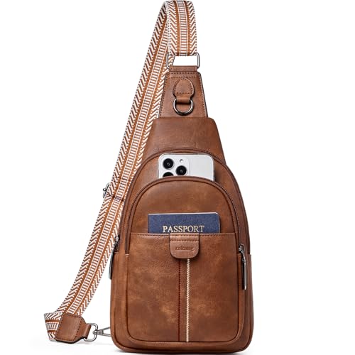 cakang Womens Sling Bag Crossbody Bags for Women Vegan Leather Sling Backpack Daypack Fanny Pack Crossbody Purse Travel - color: 4-brown