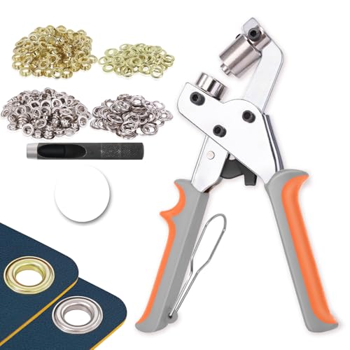 Grommet Tool Kit with 200 Sets 3/8 Inch 10mm Grommets, Heavy Duty Grommet Kit, Grommets Pucher with Hole Punch and Eyelets, Eyelet Pliers Kit for Tarp, Fabric, Banner, Canvas, Leather - size: 3/8in-200Sets