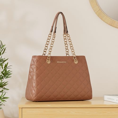 Montana West MEDIUM Tote Bag for Women Quilted Chain Handbags Shoulder Purse - color: 040brown