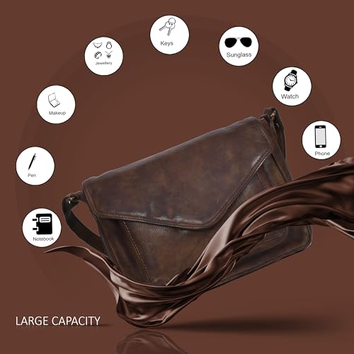 Ozora Genuine Leather Crossbody Purse for Women, Shoulder Bag - color: Brown Wash