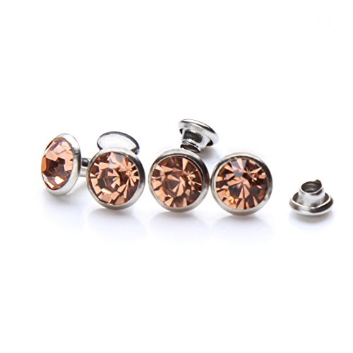 100 Sets Cz Colorful Crystal Rivets Silver Color Spots Studs Double Cap for DIY Leather-Craft (Champagne, 6MM) - color: Champagne, size: 6MM