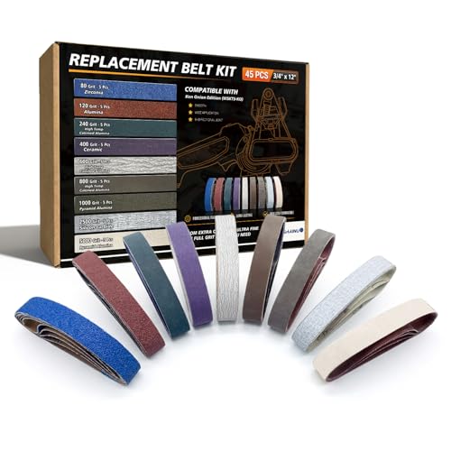 45 Pcs 3/4" x 12" Replacement Sharpening Belt Kit for Work Sharp Knife & Tool Sharpener Ken Onion Edition (WSKTS-KO) 9 Grits (80/120/240/400/600/800/1000/2500/5000) - size: 3/4x12 inch, style: Mix Grit Set 45 PCS