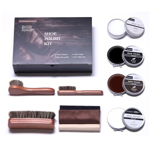 RAPSAKEMOH Shoe Polish Kit, Horsehair Brush Shoe Shine Kit For men | Shoes Boots Care Brushes Polish Kit - color: Light Brown