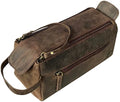 Rustic Town Leather Wash Bag for Men - Travel Toiletry Bag - Shaving Dopp Kit Toiletries Organizer - Leather Makeup Bag for Women | Main Compartment, Interior & Exterior Zip Pockets, YKK Zippers, Waterproof Lining; TSA Carry-On; Gifts for Him, Brown - col