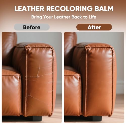 Leather Recoloring Balm - Scratch Repair & Color Restore Kit for Faded Leather, Couch & Car Seats - 10OZ Leather Restorer Balm for Furniture, Auto Interior, Vinyl, Accessories (Light Brown-Tan) - color: Light Brown (Tan), size: 10 OZ