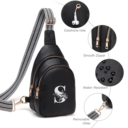Viverte Crossbody Bags for Women Initial Sling Bag Cross Body Fanny Packs Personalized Gifts for Mom Women Wife - color: Black, style: S