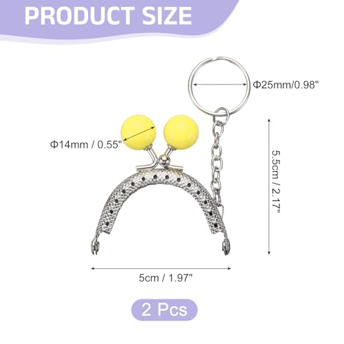uxcell 2 Pcs Metal Purse Frame, 5cm/1.97" Beads Silver Kiss Lock Clasp Arch Embossing Bag Frames with Key Ring for Purse Making Clutch Bag Coin Purse, Yellow - color: Yellow