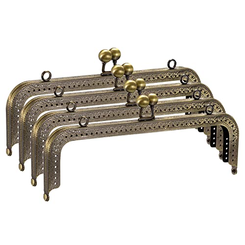 uxcell Metal Purse Frames - 8.07" 4Pcs Kiss Lock Clasp Frame Rectangle Embossed Clutch Frame Handles for Coin Purse Sewing Bag Making DIY Craft, Bronze - color: Bronze