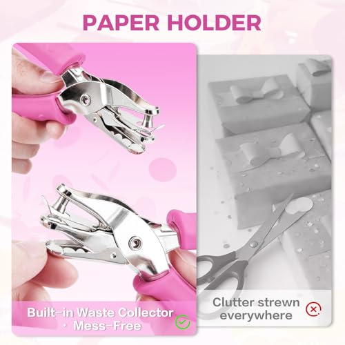 2 PCS Single Hole Punch, 1/4" and 1/8" Hole Puncher with Pink Soft Grip