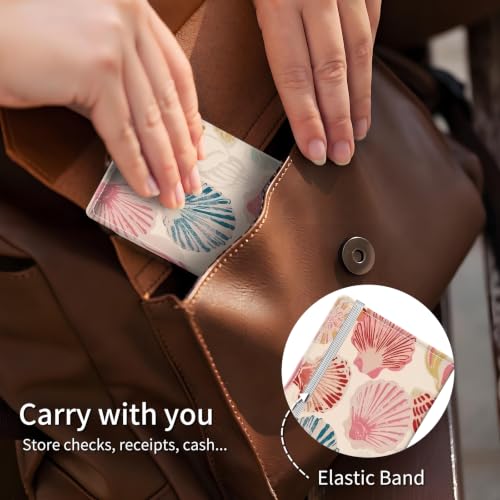 Checkbook Cover for Personal Checkbook, Cute Pu Leather Check Book for Women & Men, Slim Checkbook Holder with Pen Holder and Built-in Clear Plastic Divider, Pastel Shell - color: Pastel Shell