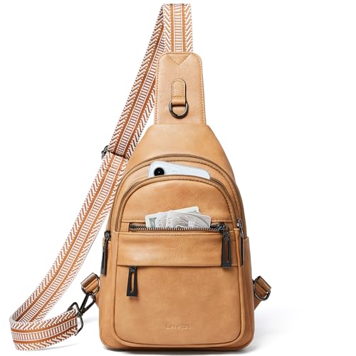 Leresas 7L Sling Bag for Women Crossbody Bag Sling Purse Fanny Packs Vegan Leather Chest Bag Trendy Handbag Travel Anti Theft - color: 8-tan